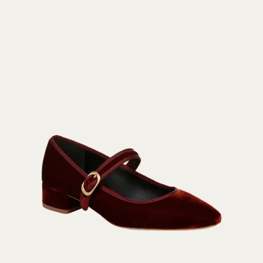 Elegant Burgundy Velvet Women's Mary Jane Ballerina Veronica Beard Cade Pump